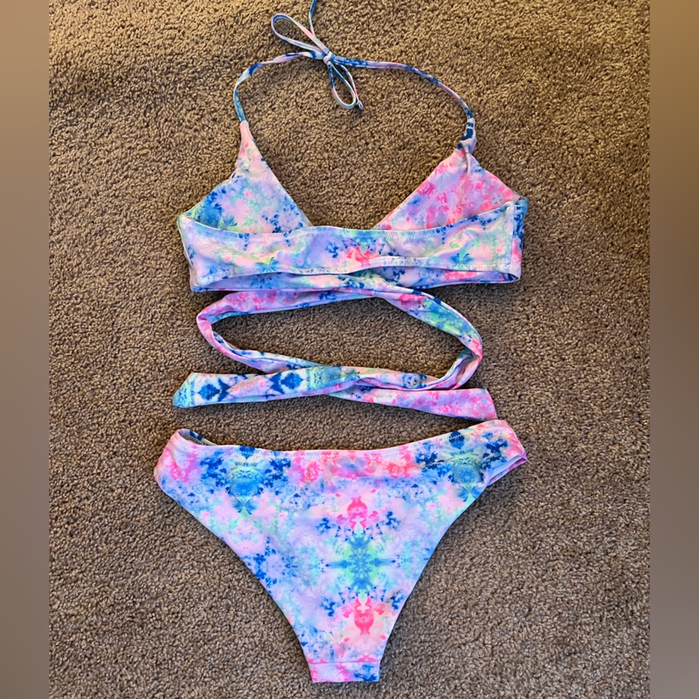 Womens Bathing Suits Push Up Halter Bandage Bikini Printed Swim - Picture 4 of 4